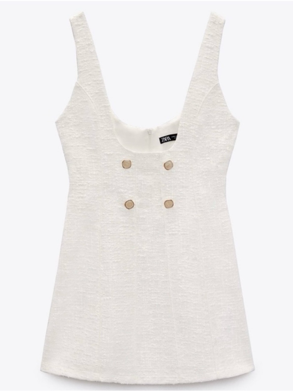 White Zara Textured Jewel Buttoned Pinafore Dress in size Medium - Picture 3 of 5